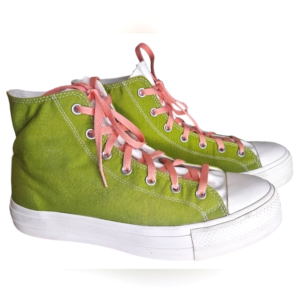 Converse Chuck Taylor High Top Shoes Men's 11 Women's 13 Green Canvas Pink Laces